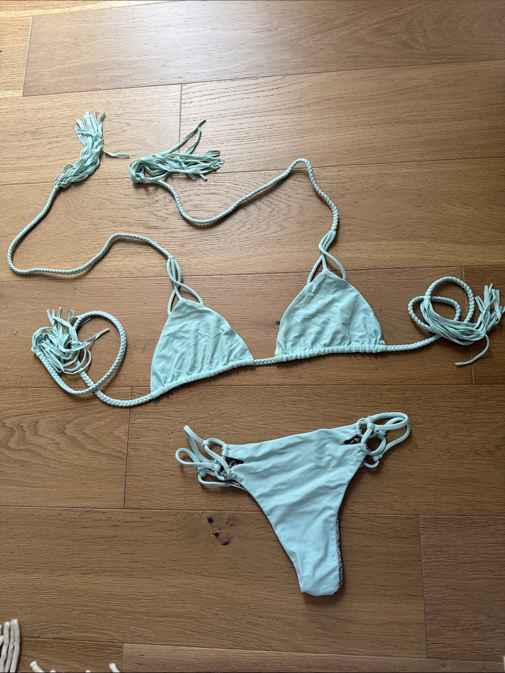 acacia swimwear Mint Green Braided String Bikini Set